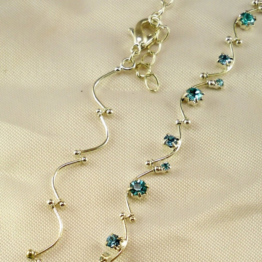 NEW Aquamarine Rhinestones Silver Designer Necklace